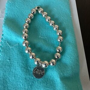Tiffany & Co. Silver Bead Bracelet with Love Charm